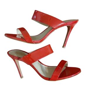 SCHUTZ Leia Red Sandal Heels Patent Leather Heeled Mule Size 6.5
